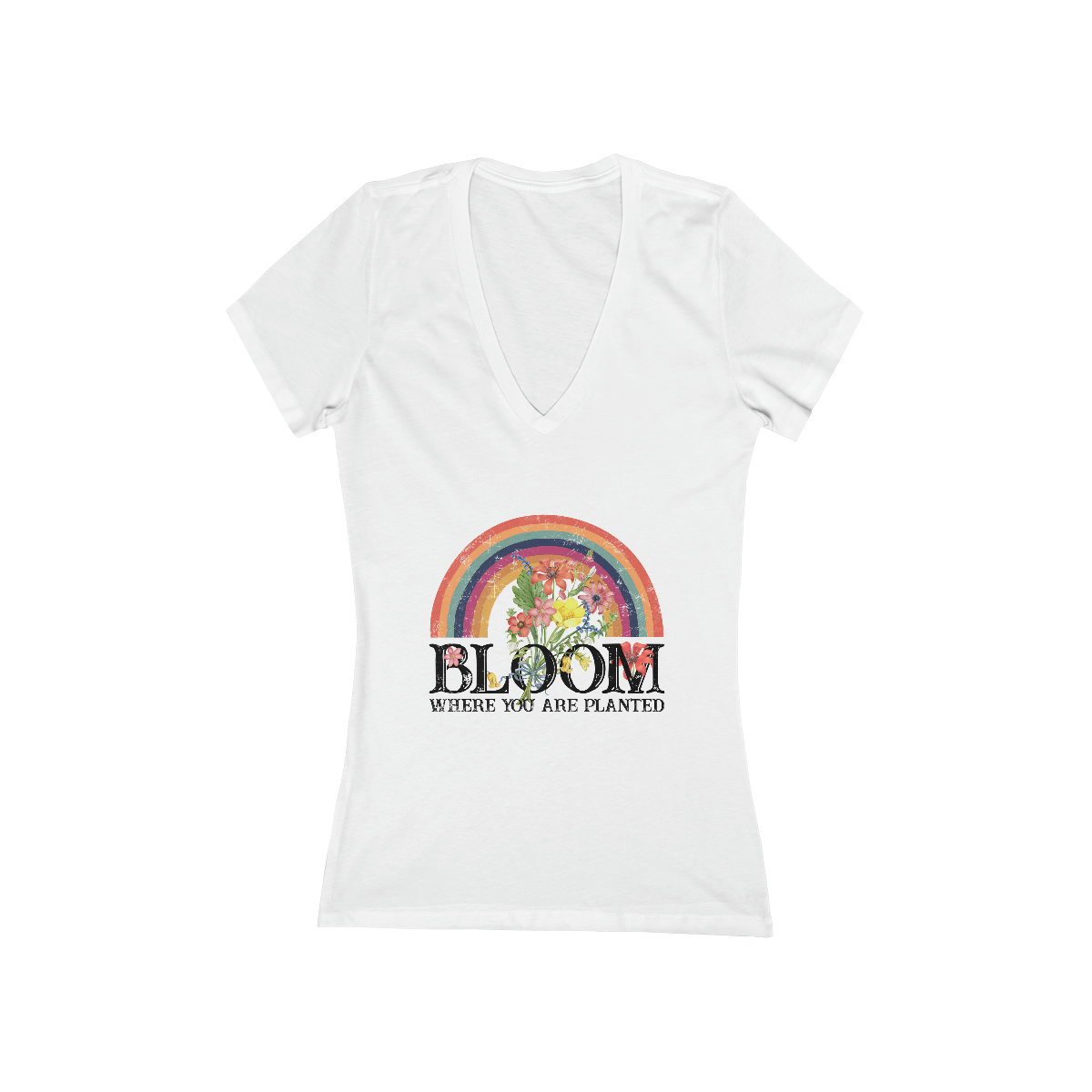 Bloom Where You Are Planted Women's Jersey Short Sleeve Deep V-Neck Tee