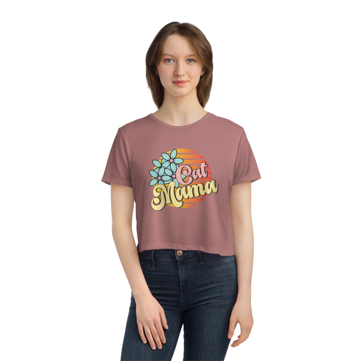 Cat Mama Women's Flowy Cropped Tee