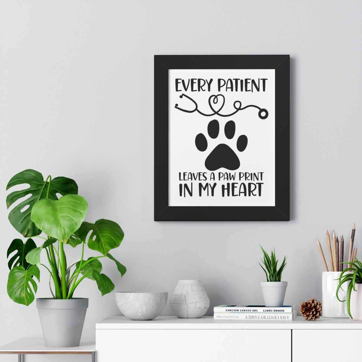 Every Patient Leaves a Paw Print on My Heart Framed Vertical Poster